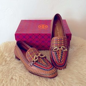 Tory Burch JESSA woven loafer goat leather brown and multi color size 10 US